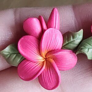 Pink Plumeria flower earrings